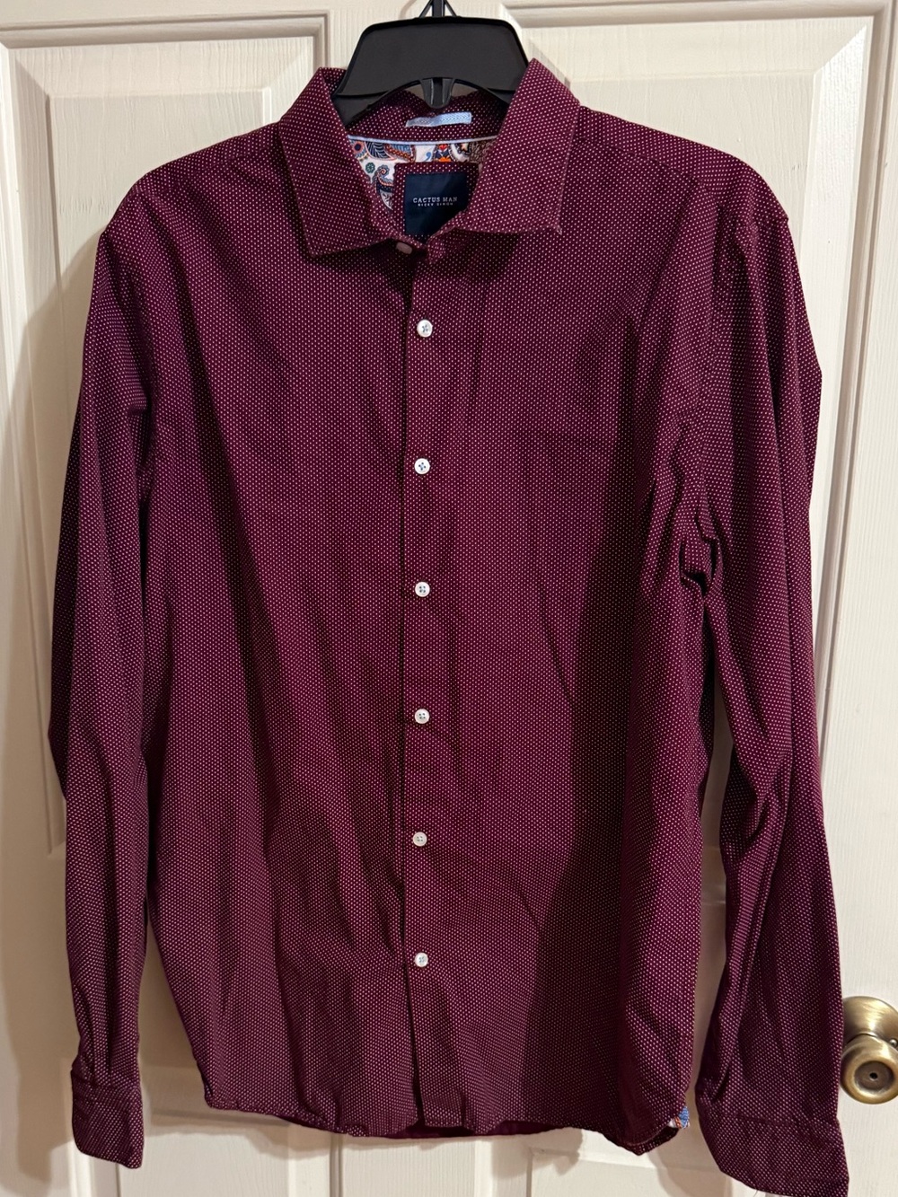 Cactus Man by Ricky Singh Men's Slim Fit Burgundy Button-Down Dress Shirt